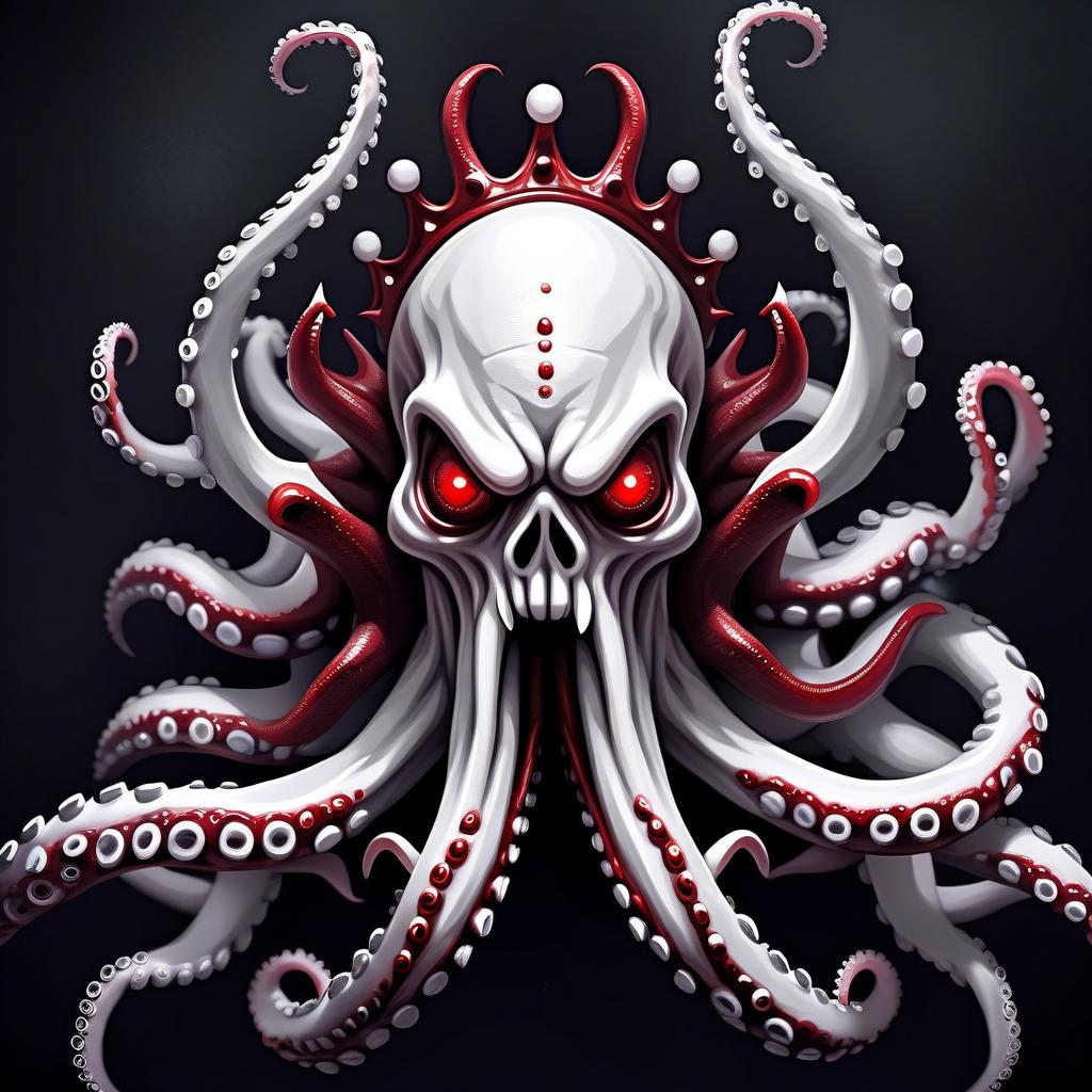  horror themed white crown with tentacles and red eyes . eerie, unsettling, dark, spooky, suspenseful, grim, highly detailed