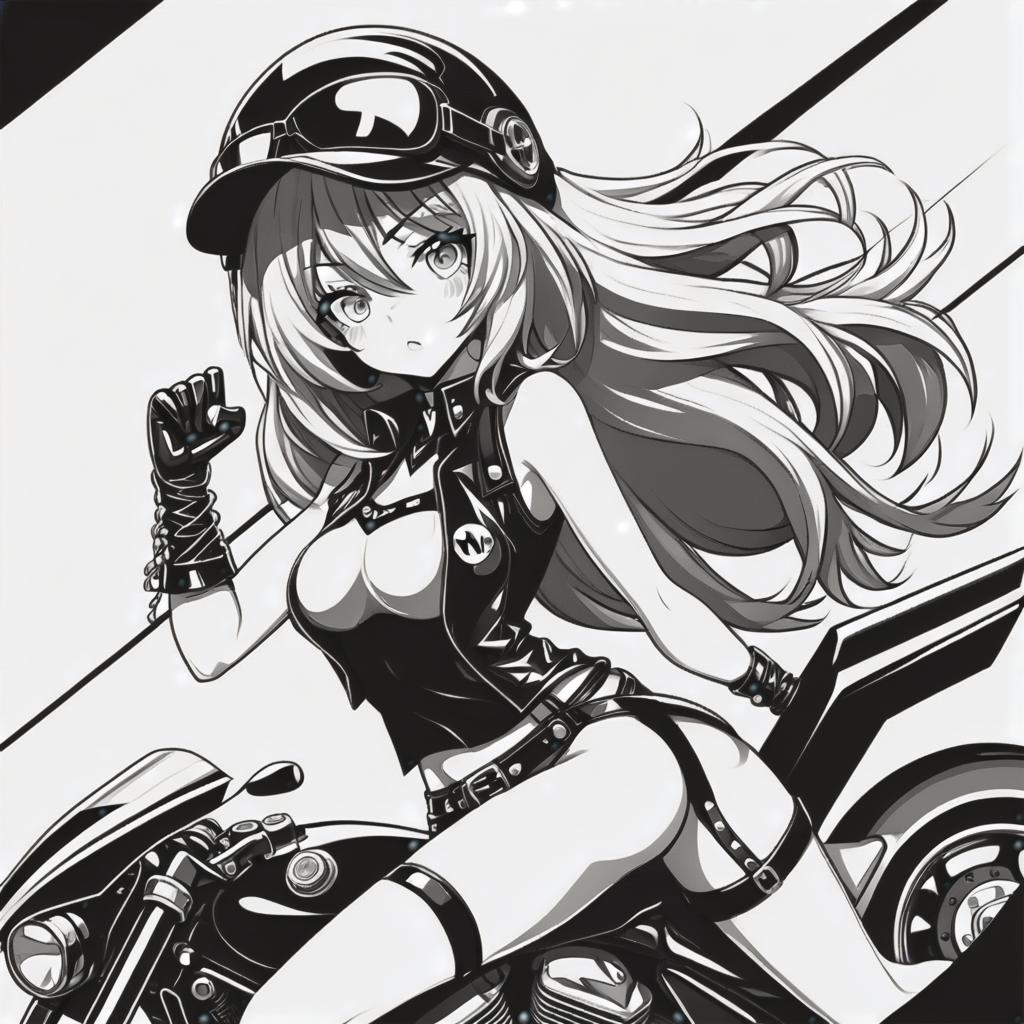  line art drawing rock n roll racing girl, same nightmare. anime style . professional, sleek, modern, minimalist, graphic, line art, vector graphics