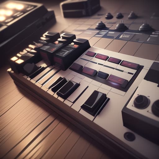  music , synthesizer , beatmaker , rap, shot 35 mm, realism, octane render, 8k, trending on artstation, 35 mm camera, unreal engine, hyper detailed, photo realistic maximum detail, volumetric light, realistic matte painting, hyper photorealistic, trending on artstation, ultra detailed, realistic