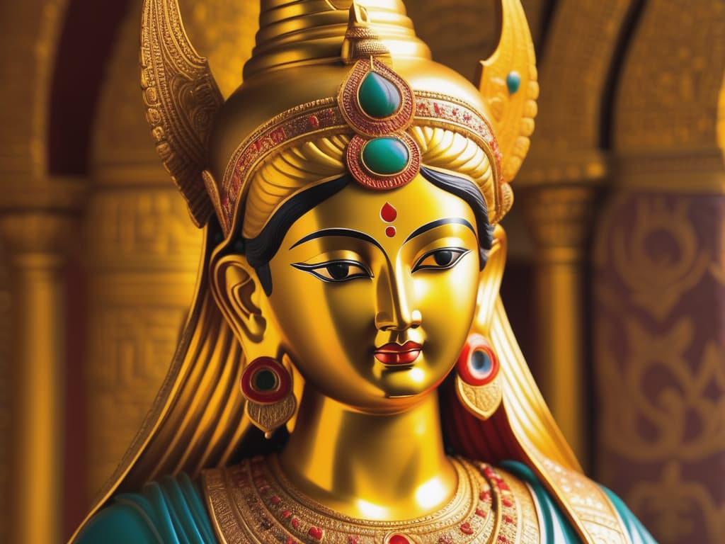  beautiful close up of an ancient eastern statue, serene divine expression