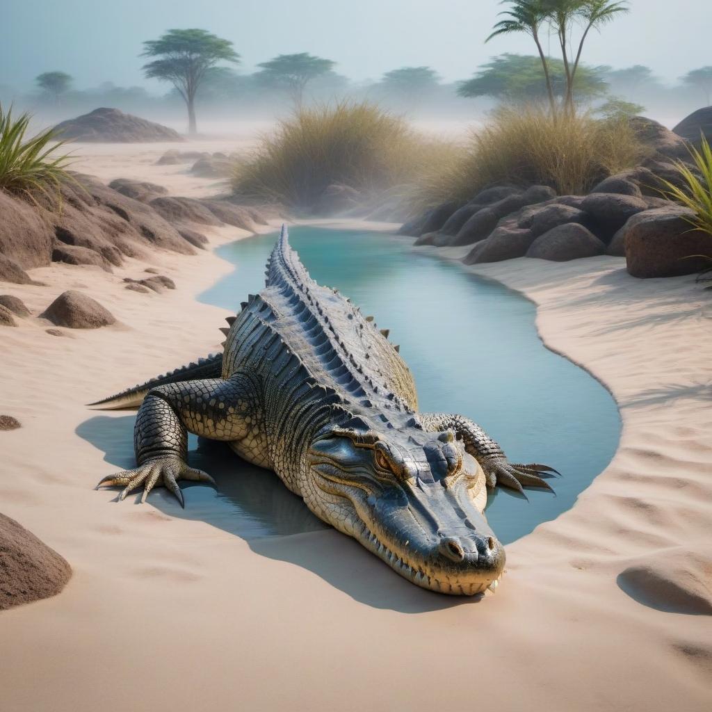  Crocodiles are crawling hyperrealistic, full body, detailed clothing, highly detailed, cinematic lighting, stunningly beautiful, intricate, sharp focus, f/1. 8, 85mm, (centered image composition), (professionally color graded), ((bright soft diffused light)), volumetric fog, trending on instagram, trending on tumblr, HDR 4K, 8K