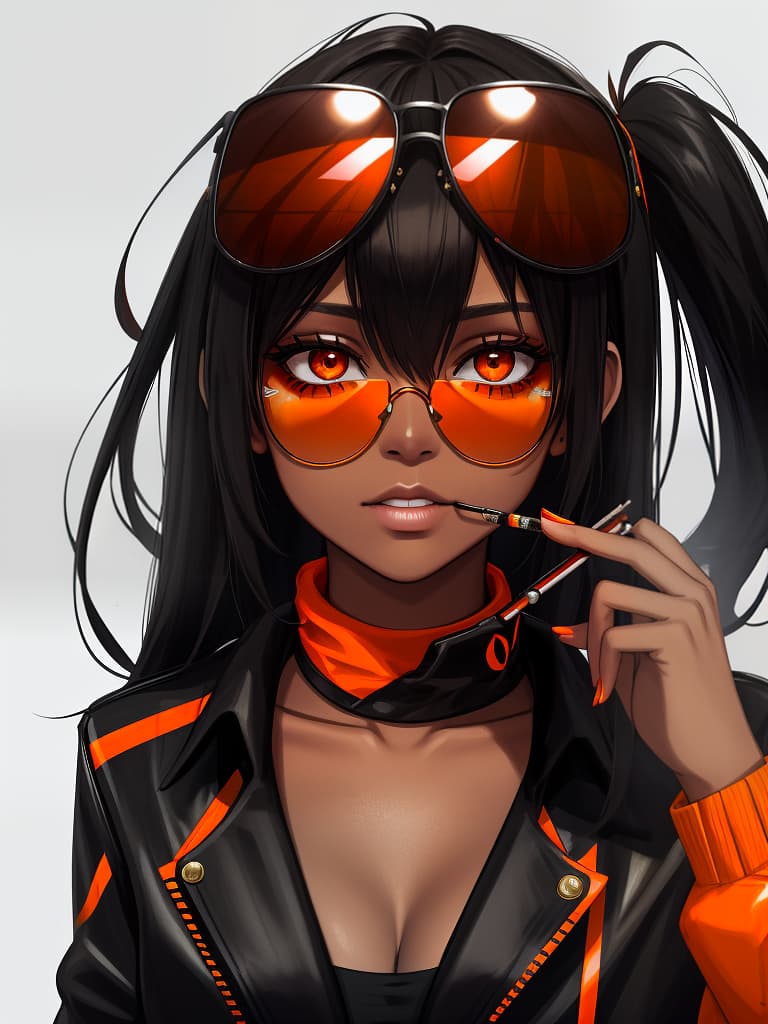  dark, orange, black, girls who smoke cigarettes, sunglasses, masterpiece, best quality,8k,ultra detailed,high resolution,an extremely delicate and beautiful,hyper detail