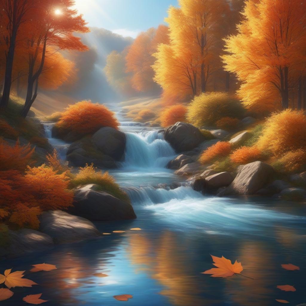  "Heart of water" on the background of an autumn landscape, a bright dynamic picture in the style of art station