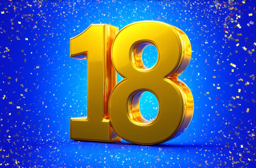  single 3d number "18" on solid background, confetti falling ar 3:2 {prompt}, maximum details