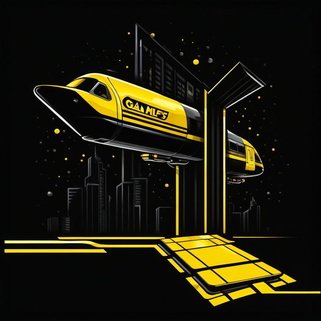  retro game art logo of the transport company, business lines. yellow on a black background. . 16 bit, vibrant colors, pixelated, nostalgic, charming, fun