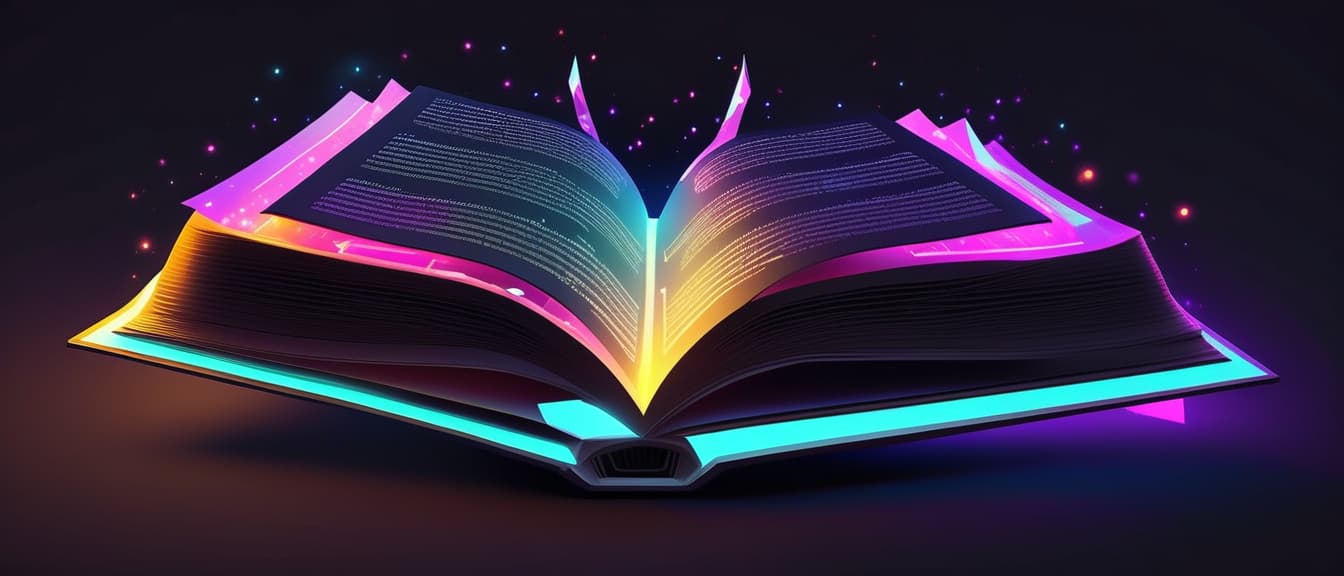  Futuristic technology low polygonal glowing open book isolated on dark background.