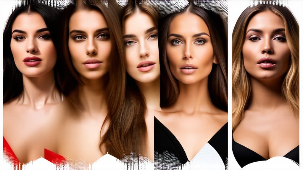  different beauty. set of different female heads on light background. different races and nationalities. ar 16:9, (natural skin texture), highly detailed face, depth of field, hyperrealism, soft light, muted colors