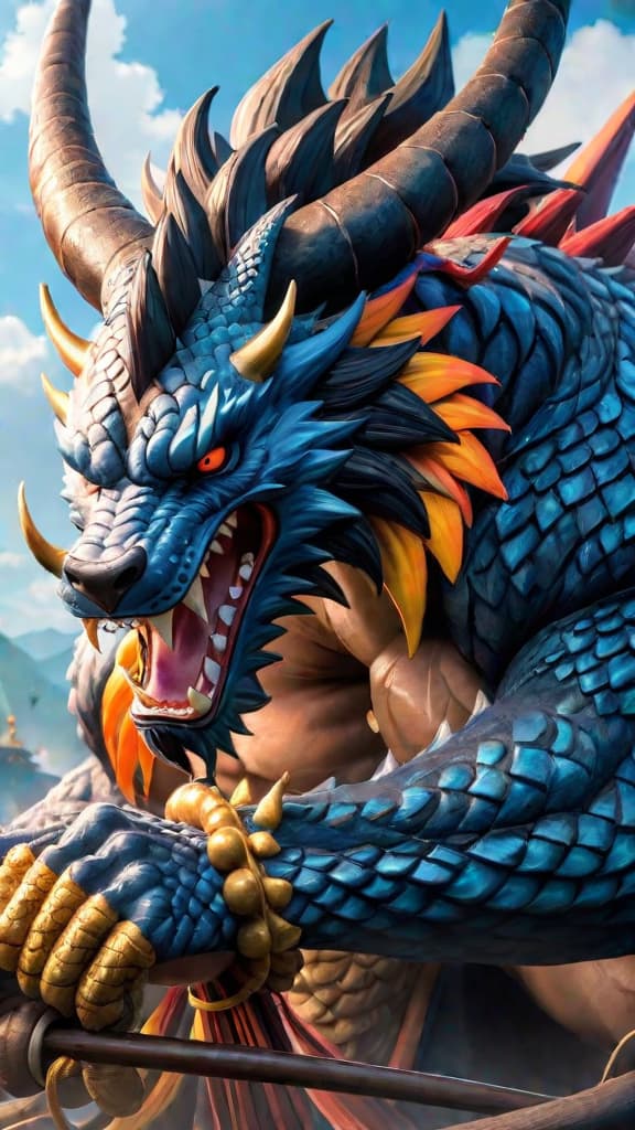  anime art of kaido's dragon form showcasing dominance and invincibility in one piece. hyperrealistic, full body, detailed clothing, highly detailed, cinematic lighting, stunningly beautiful, intricate, sharp focus, f/1. 8, 85mm, (centered image composition), (professionally color graded), ((bright soft diffused light)), volumetric fog, trending on instagram, trending on tumblr, HDR 4K, 8K