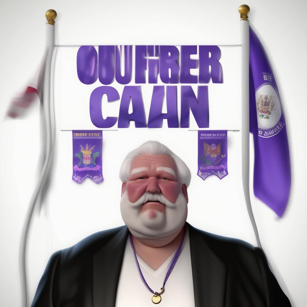  fluffernutter morbidly obese very fat overweight elderly old geriatric double chin caucasian with scruffy white beard and purple text and flags behind