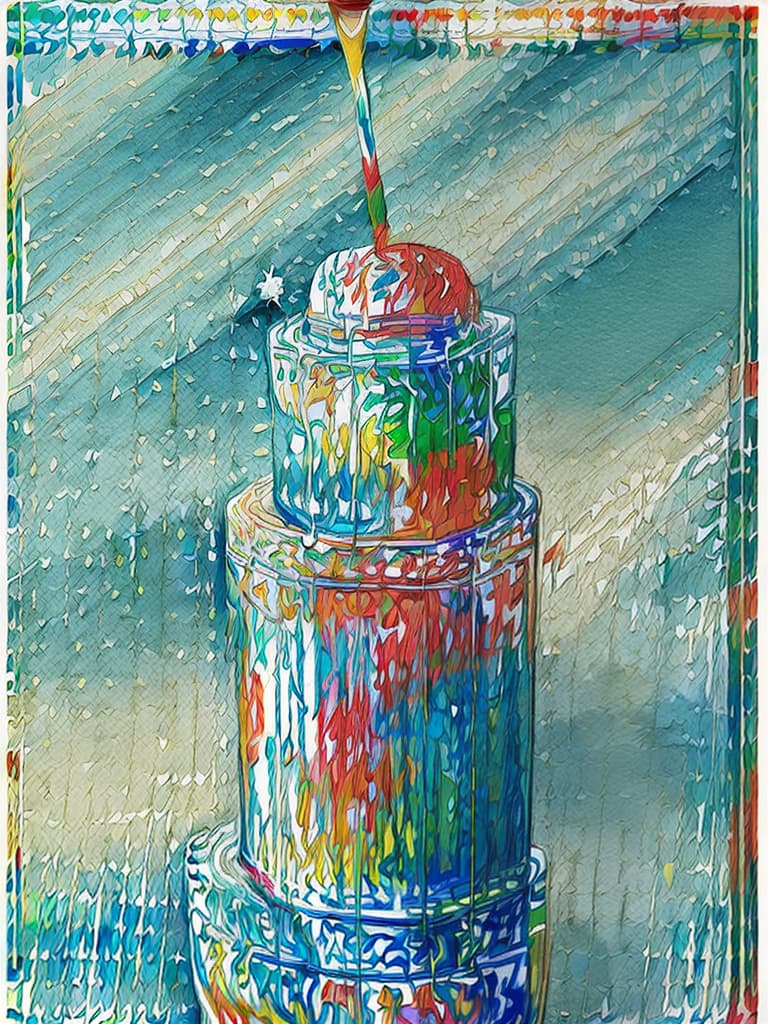  (painting style:2.0)(melon soda float with ice cream on it)(beach)(on the table)(close up)no photo,no real