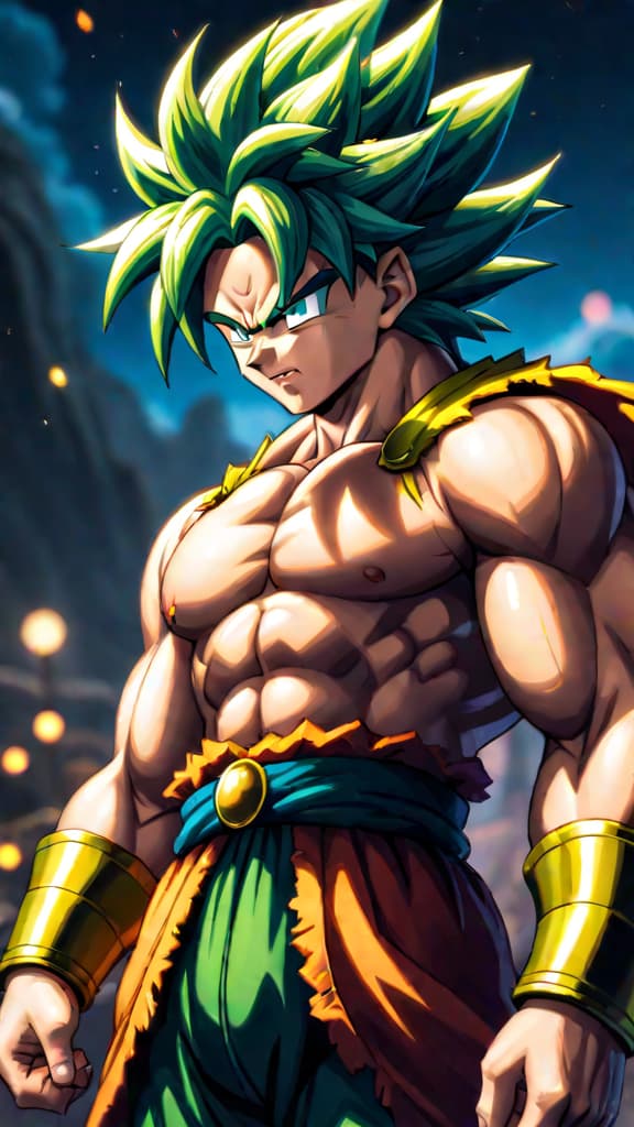  anime art: broly's tragic mix of betrayal, jealousy, and manipulation from dragon ball z's lore. hyperrealistic, full body, detailed clothing, highly detailed, cinematic lighting, stunningly beautiful, intricate, sharp focus, f/1. 8, 85mm, (centered image composition), (professionally color graded), ((bright soft diffused light)), volumetric fog, trending on instagram, trending on tumblr, HDR 4K, 8K