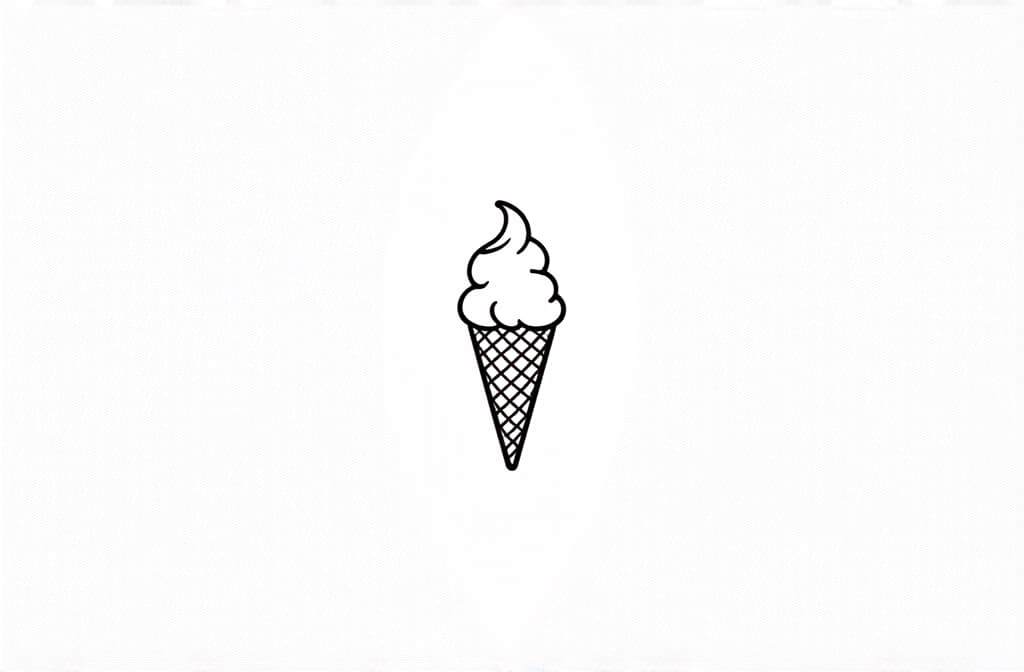  contour, very simple image in one unbroken black ink line, single line of ice cream cone, engraving illustration, icon isolated on white background ar 3:2 using a single continuous black line ink brushon white background, drawing should be created without lifting the pen, recognizable features of ice cream cone, engraving illustration, icon isolated on white background ar 3:2 in one unbroken line