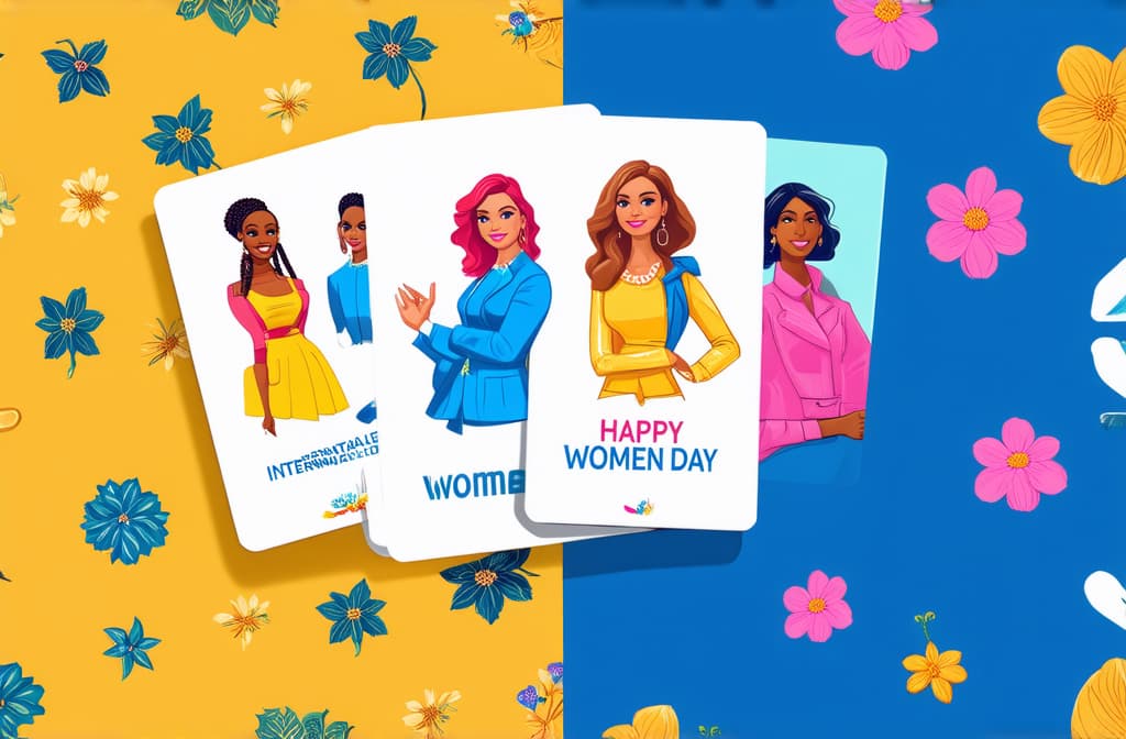  happy international women's day. march 8th. different races and nationalities. colored hand drawn vector illustrations. set of cards and seamless pattern ar 3:2 {prompt}, maximum details