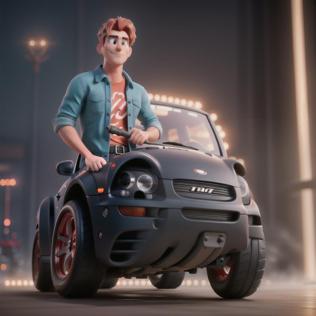  Lightning McQueen holding a hammer hyperrealistic, full body, detailed clothing, highly detailed, cinematic lighting, stunningly beautiful, intricate, sharp focus, f/1. 8, 85mm, (centered image composition), (professionally color graded), ((bright soft diffused light)), volumetric fog, trending on instagram, trending on tumblr, HDR 4K, 8K