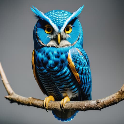  A blue owl with a gold circle and the word owl on it. hyperrealistic, full body, detailed clothing, highly detailed, cinematic lighting, stunningly beautiful, intricate, sharp focus, f/1. 8, 85mm, (centered image composition), (professionally color graded), ((bright soft diffused light)), volumetric fog, trending on instagram, trending on tumblr, HDR 4K, 8K