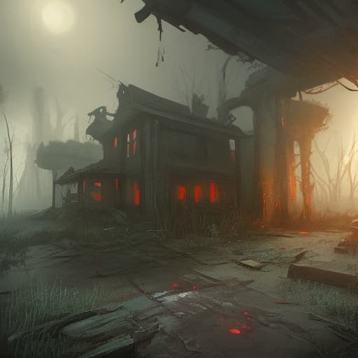  game environment art, horror atmosphere, nature, still life with sci fi