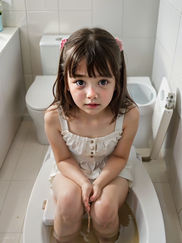  girl in poo, first grader, toilet, masterpiece, best quality,8k,ultra detailed,high resolution,an extremely delicate and beautiful,hyper detail