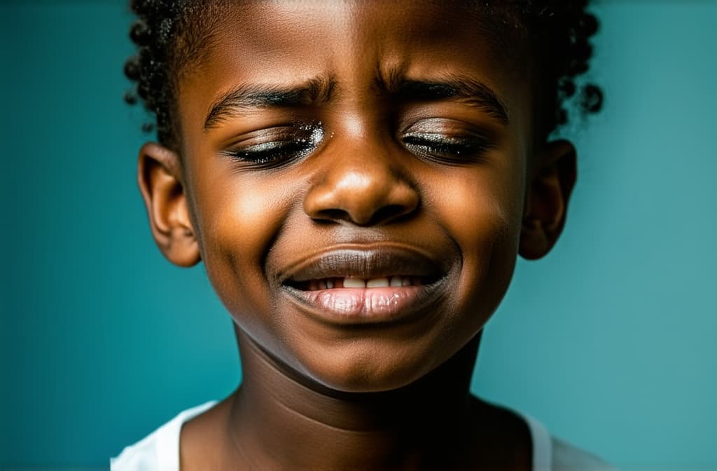  young sad mulatto girl crying with tears streaming down her cheeks. emotional breakdown, closed eyes and closed mouth ar 3:2, (natural skin texture), highly detailed face, depth of field, hyperrealism, soft light, muted colors