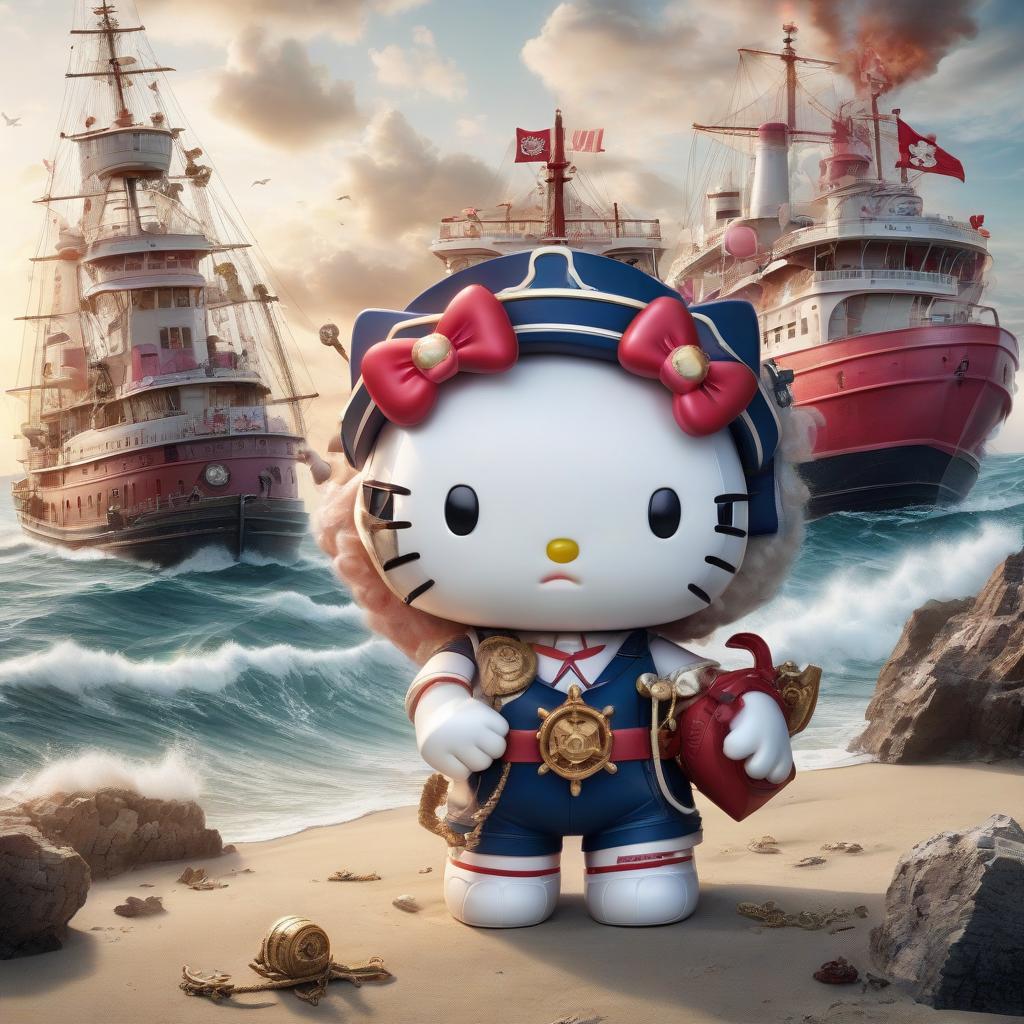  nautical themed the character of hello kitty is very angry. . sea, ocean, ships, maritime, beach, marine life, highly detailed