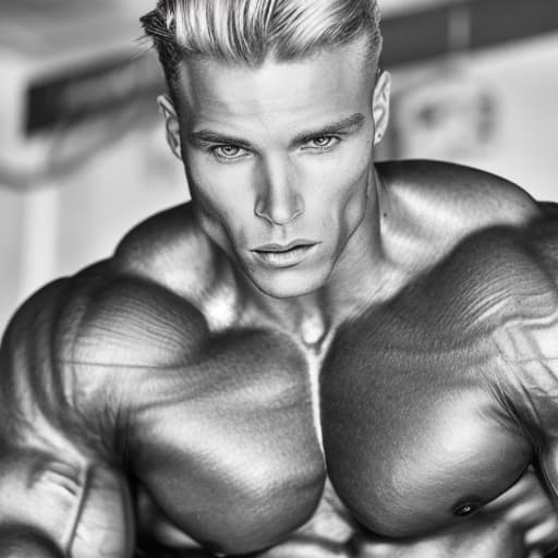 portrait+ style IFBB superstar bodybuilder blonde hunk dude face