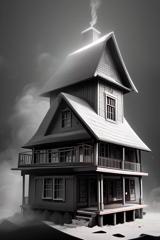  Black and white painting of a house in a hat. hyperrealistic, full body, detailed clothing, highly detailed, cinematic lighting, stunningly beautiful, intricate, sharp focus, f/1. 8, 85mm, (centered image composition), (professionally color graded), ((bright soft diffused light)), volumetric fog, trending on instagram, trending on tumblr, HDR 4K, 8K
