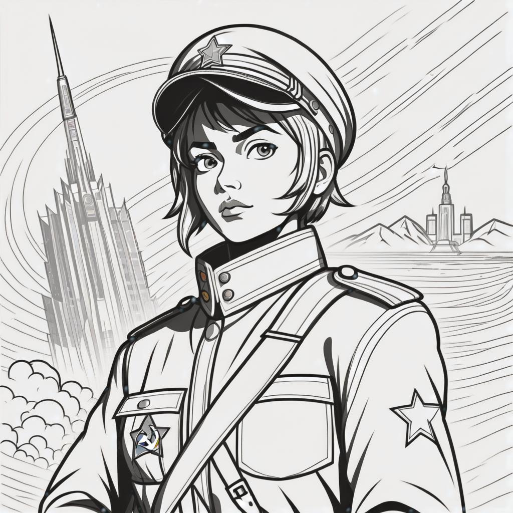  line art drawing soviet pioneer, same nightmare. anime style . professional, sleek, modern, minimalist, graphic, line art, vector graphics