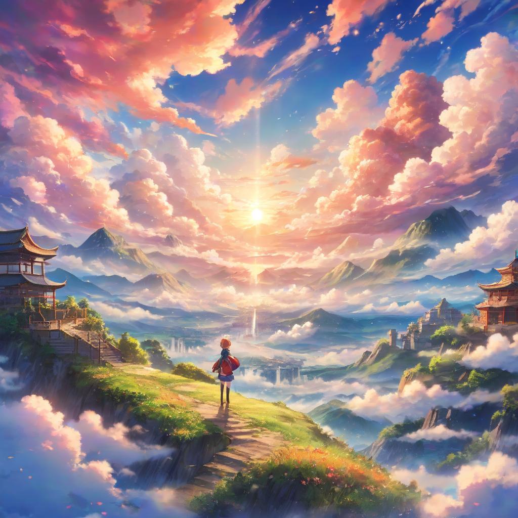  anime artwork view among the clouds . anime style, key visual, vibrant, studio anime, highly detailed