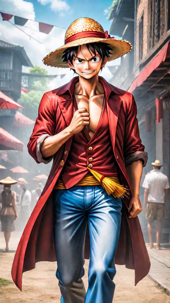  anime art: luffy inherits shanks' legacy, receiving the iconic straw hat and a promise of greatness. hyperrealistic, full body, detailed clothing, highly detailed, cinematic lighting, stunningly beautiful, intricate, sharp focus, f/1. 8, 85mm, (centered image composition), (professionally color graded), ((bright soft diffused light)), volumetric fog, trending on instagram, trending on tumblr, HDR 4K, 8K