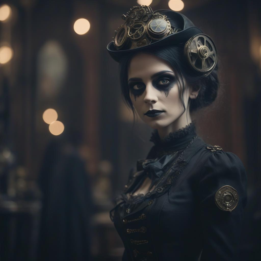  cinematic film still sur, goth, steampunk, death. . shallow depth of field, vignette, highly detailed, high budget, bokeh, cinemascope, moody, epic, gorgeous, film grain, grainy