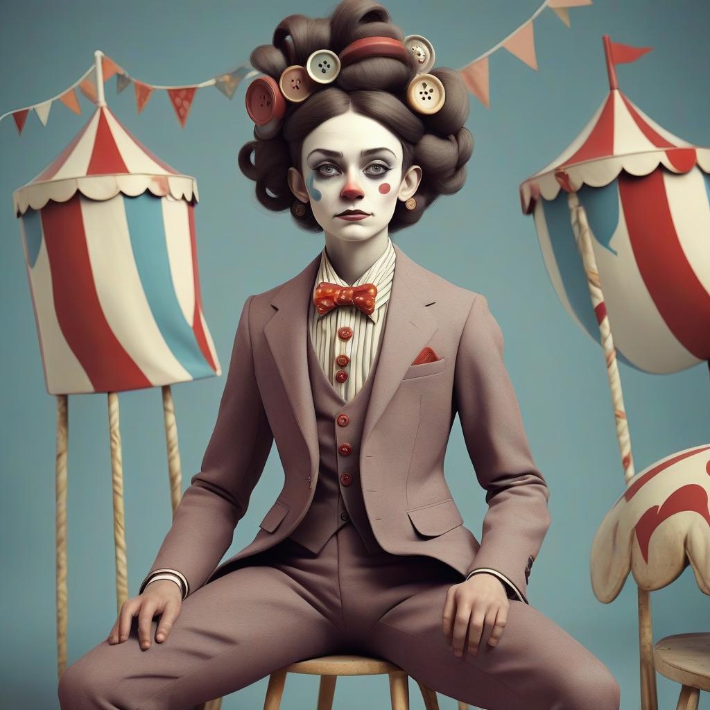  circus clothes, big pockets, button headdress. full length suit with shoes. good face.