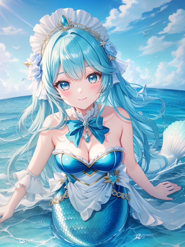  cute, aoi eye, mermaid, masterpiece, best quality,8k,ultra detailed,high resolution,an extremely delicate and beautiful,hyper detail