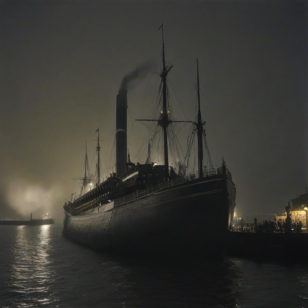  a steam ship with propeller wheels at night.