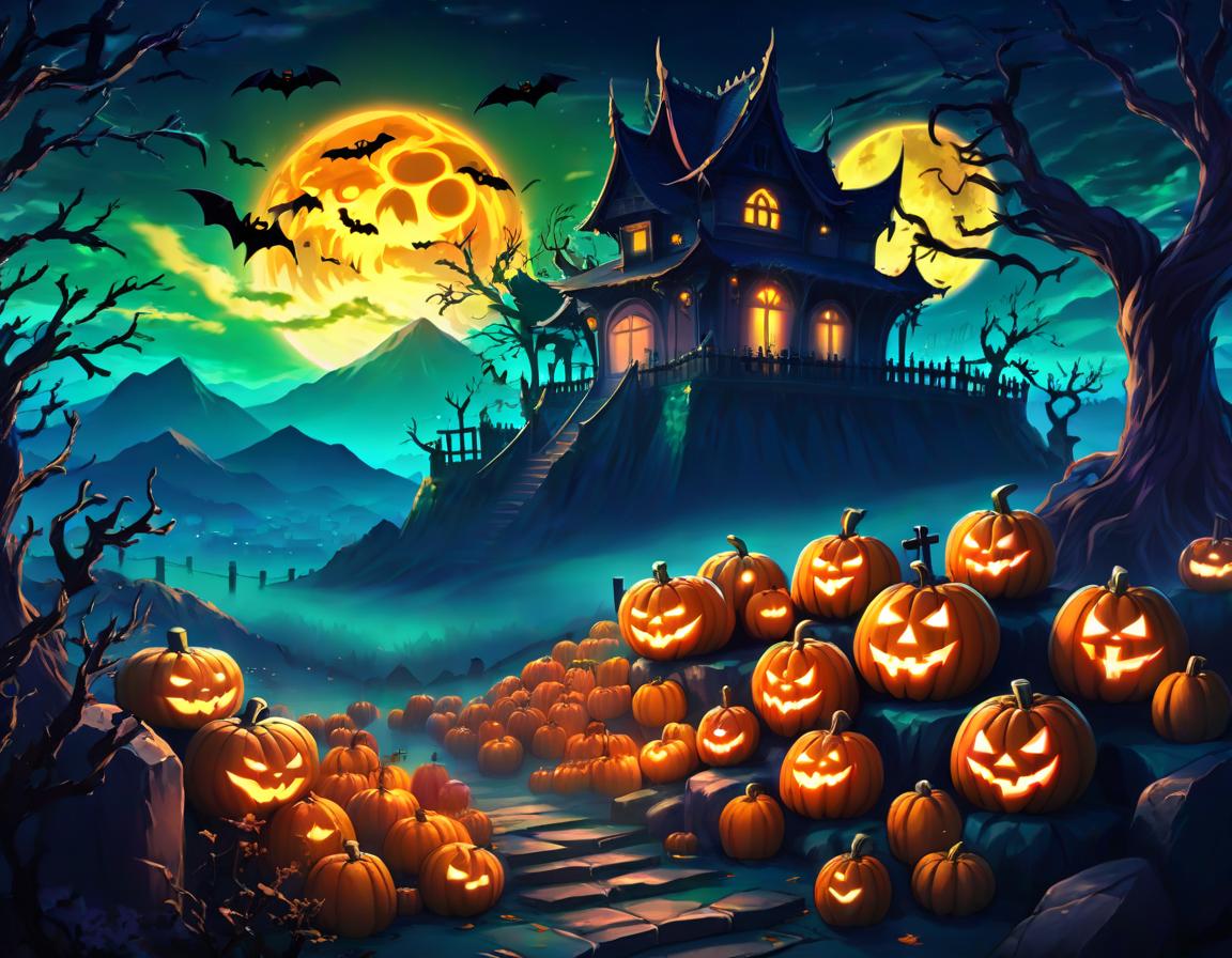  anime artwork halloween landscape. dark atmosphere . anime style, key visual, vibrant, studio anime, highly detailed