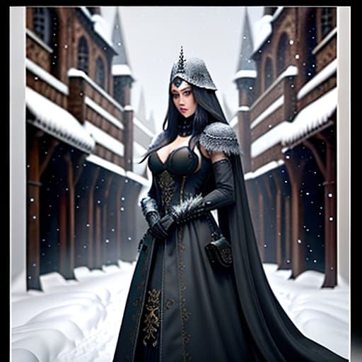  A medieval snow covered city in the Gothic style hyperrealistic, full body, detailed clothing, highly detailed, cinematic lighting, stunningly beautiful, intricate, sharp focus, f/1. 8, 85mm, (centered image composition), (professionally color graded), ((bright soft diffused light)), volumetric fog, trending on instagram, trending on tumblr, HDR 4K, 8K