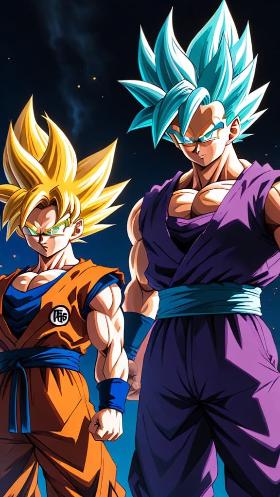  hybrid saiyans gohan, goten, and trunks from dragon ball z displaying immense growth and power in anime art hyperrealistic, full body, detailed clothing, highly detailed, cinematic lighting, stunningly beautiful, intricate, sharp focus, f/1. 8, 85mm, (centered image composition), (professionally color graded), ((bright soft diffused light)), volumetric fog, trending on instagram, trending on tumblr, HDR 4K, 8K