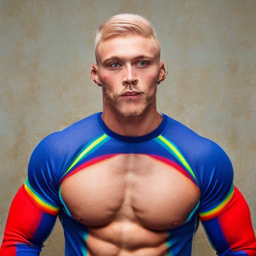 portrait+ style Russian LGBT queer fitness trainer blonde hunk dude face