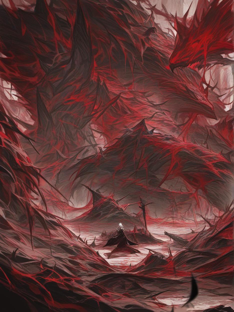  create for me a wall of blood with thorns surrounding adventurers . best quality, high resolution