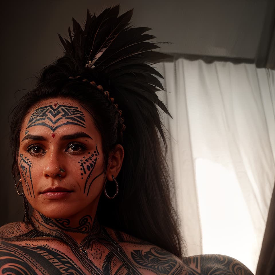  a native indian warrior, (tattoo:1.2), hq, hightly detailed, 4k