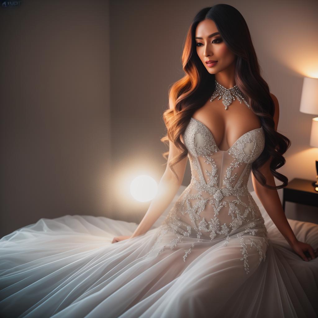  Beautiful , long hair, nice see-thru dress, perfect makeup, nice s, while she is in her room, at seven o clock at night hyperrealistic, full body, detailed clothing, highly detailed, cinematic lighting, stunningly beautiful, intricate, sharp focus, f/1. 8, 85mm, (centered image composition), (professionally color graded), ((bright soft diffused light)), volumetric fog, trending on instagram, trending on tumblr, HDR 4K, 8K