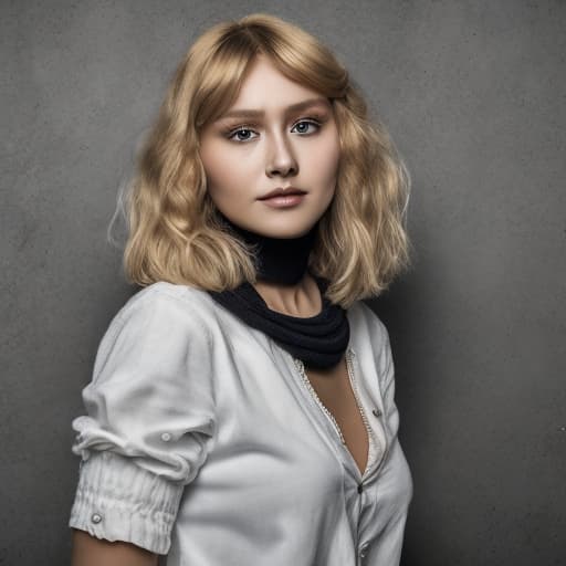 portrait+ style Russian queer TV actress blonde female face