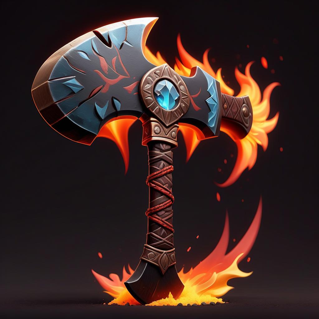  ethereal fantasy concept art of barbarian big battle axe, tribal accessories, rpg class minimal badge logo, front view, fire and ice, black background . magnificent, celestial, ethereal, painterly, epic, majestic, magical, fantasy art, cover art, dreamy, sticker