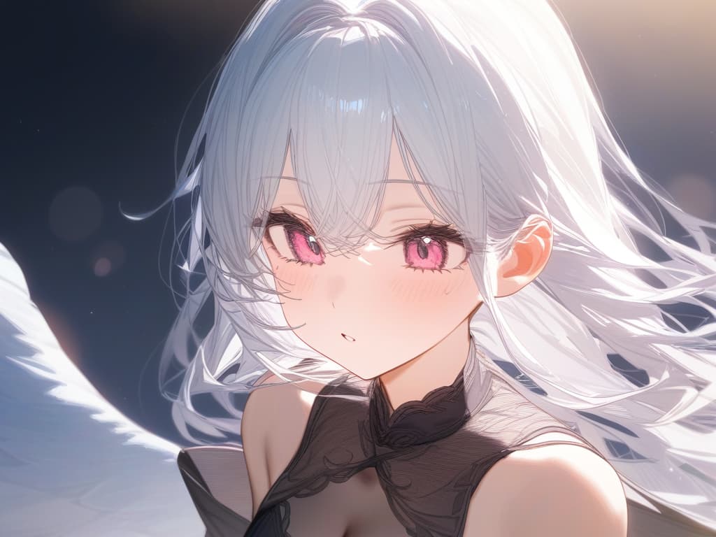  white hair, dark pink, gradation, angel, long hair, masterpiece, best quality,8k,ultra detailed,high resolution,an extremely delicate and beautiful,hyper detail