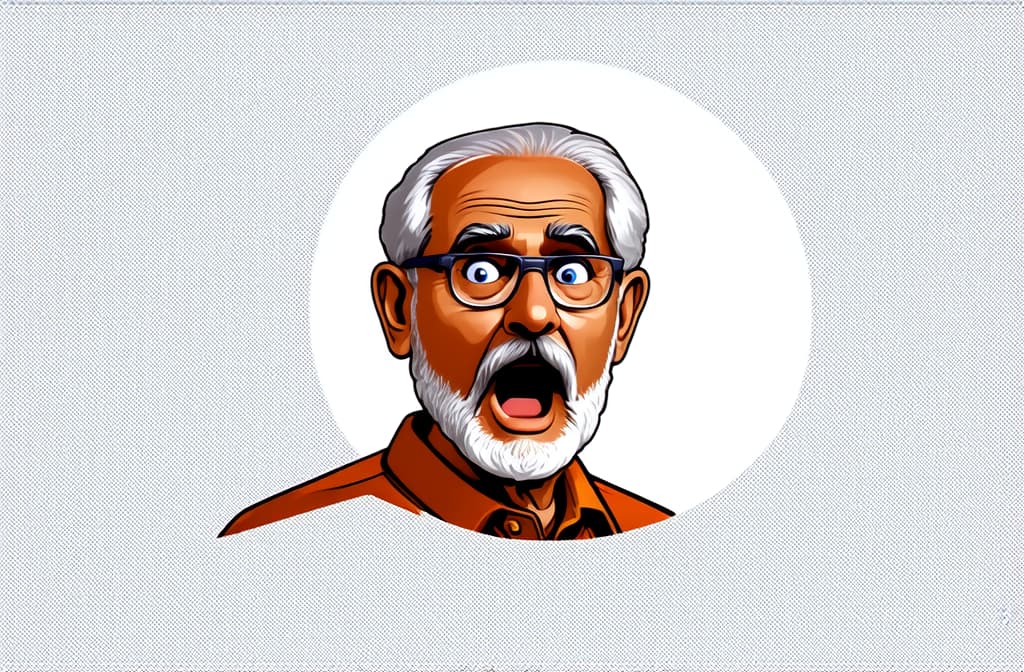  shocked surprised indian senior man isolated on white background, close up, funny cartoon illustration ar 3:2 {prompt}, maximum details