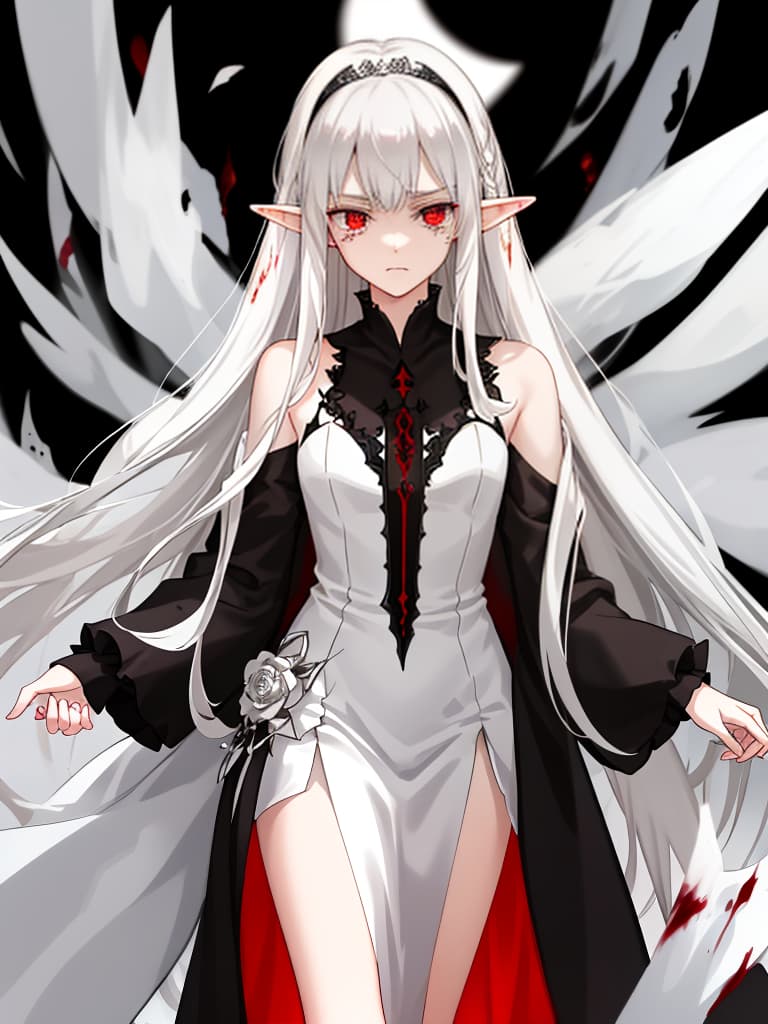  masterpiece,(((solo slender male))),long delicate silvery white hair,elf ears,delicate red eye color,anger,fury,tears of blood,vindictiveness,lamentation,high quality,16k