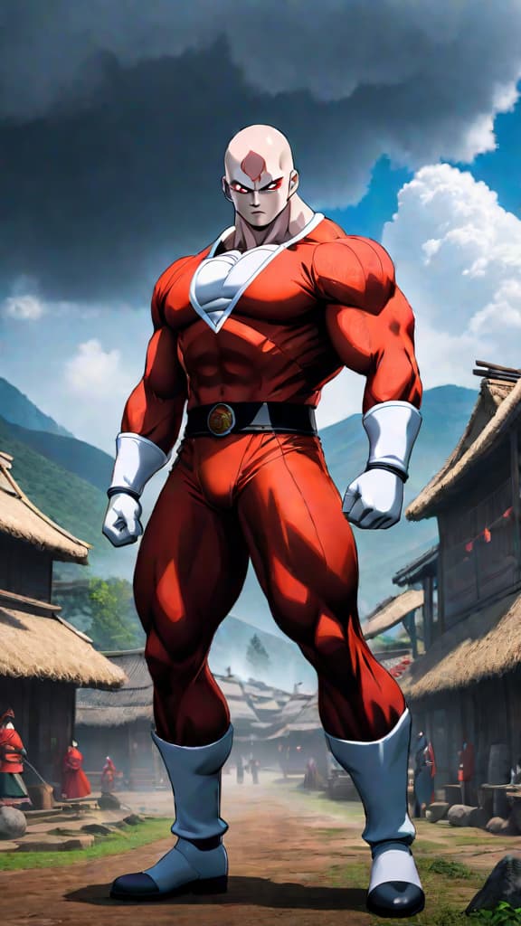  anime art: jiren's village devastated by malevolent evildoer, leading to tragic loss of family and friends. hyperrealistic, full body, detailed clothing, highly detailed, cinematic lighting, stunningly beautiful, intricate, sharp focus, f/1. 8, 85mm, (centered image composition), (professionally color graded), ((bright soft diffused light)), volumetric fog, trending on instagram, trending on tumblr, HDR 4K, 8K