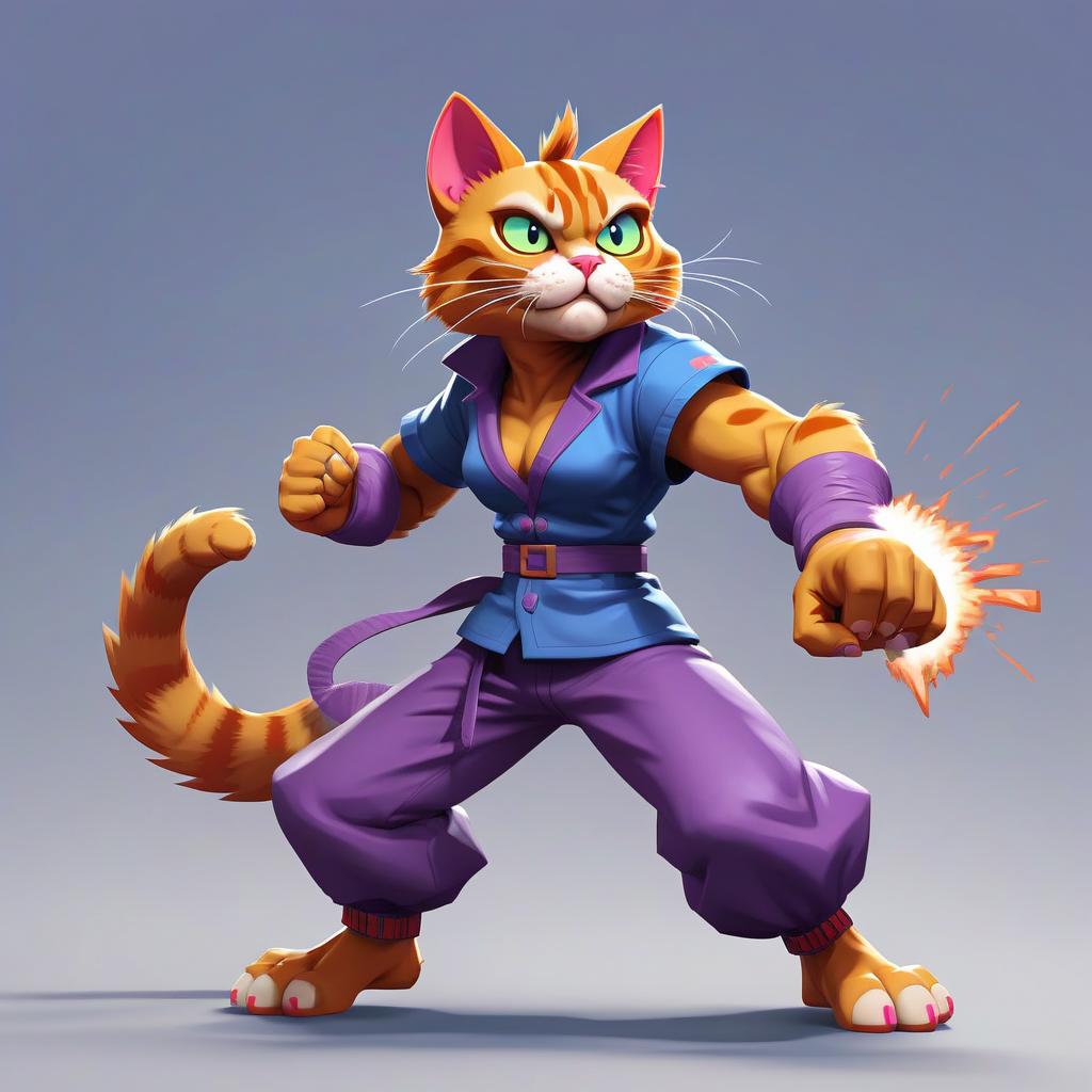  fighting game style nft with a cat . dynamic, vibrant, action packed, detailed character design, reminiscent of fighting video games