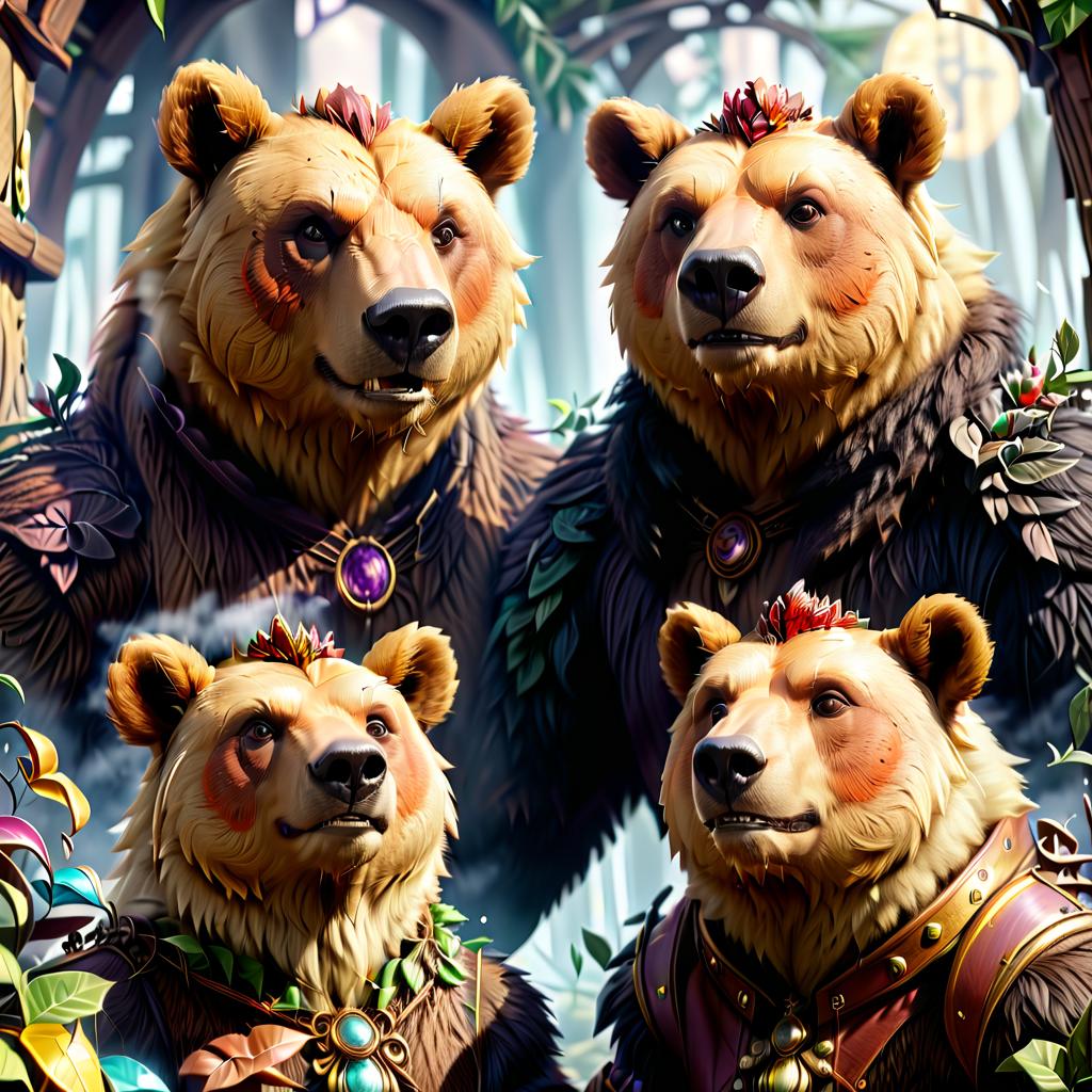  role playing game (rpg) style fantasy the bear family celebrates the new year . detailed, vibrant, immersive, reminiscent of high fantasy rpg games, perfecteyes, civitai