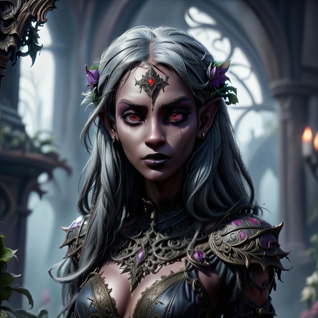  gothic style drow elf . dark, mysterious, haunting, dramatic, ornate, detailed, civitai