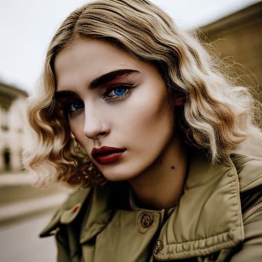 portrait+ style Russian LGBT queer fashion model blonde female face