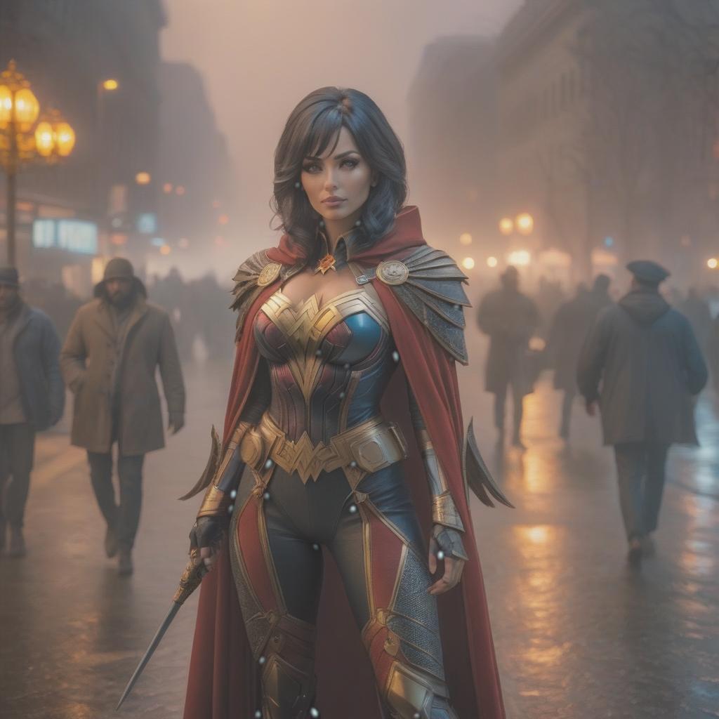  d.c hyperrealistic, full body, detailed clothing, highly detailed, cinematic lighting, stunningly beautiful, intricate, sharp focus, f/1. 8, 85mm, (centered image composition), (professionally color graded), ((bright soft diffused light)), volumetric fog, trending on instagram, trending on tumblr, HDR 4K, 8K